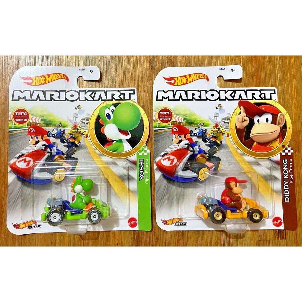 GREEN YOSHI & DIDDY‎ KONG Hot Wheels Mario Kart Die-Cast Pipe Frame Karts Cars
